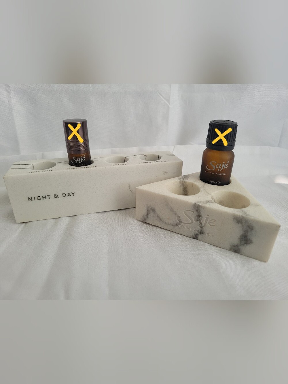 2 Set Saje Marble Oil Bottle Holder in Cream with Gray Veining